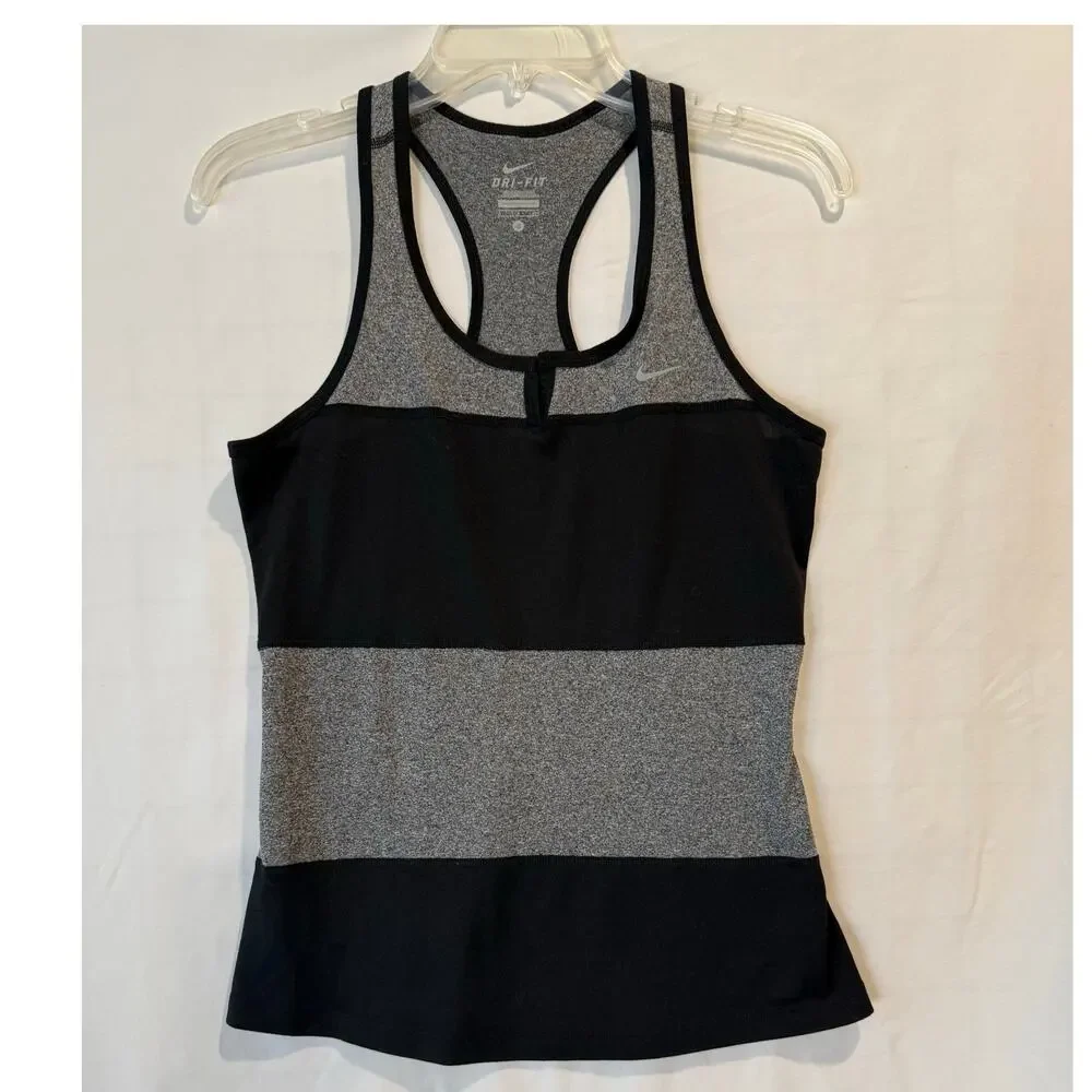 Women's Nike Dri-Fit racerback tank black gray striped small workout fitness run
